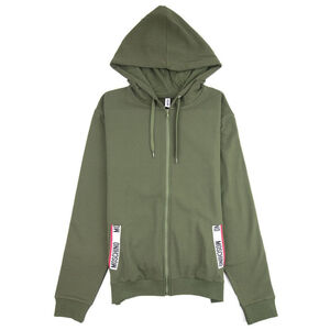 MOSCHINO Men Khaki Tape Logo Pocket Zip Up Hoody